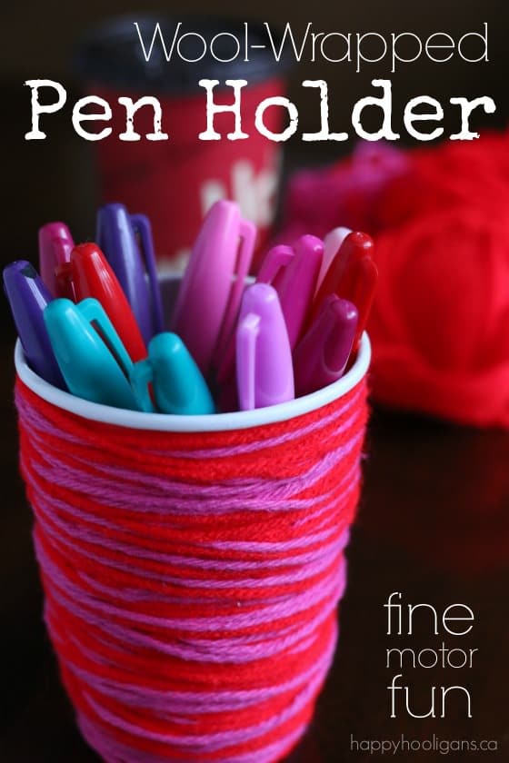 Wool Wrapped Pen Holder - a fun, fine-motor craft for kids to make - Happy Hooligans