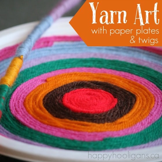 Yarn Art Craft with Twigs and Paper Plates